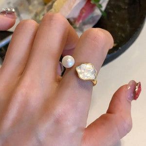 925 Silver Bead Pearl Shell Adjustable Ring Women Animal Fine Jewelry