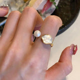 925 Silver Bead Pearl Shell Adjustable Ring Women Animal Fine Jewelry