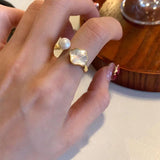 925 Silver Bead Pearl Shell Adjustable Ring Women Animal Fine Jewelry