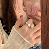 925 Silver Bead Pearl Shell Adjustable Ring Women Animal Fine Jewelry