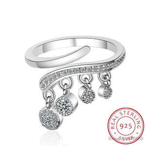 925 Silver Moissanite Tassel CZ Ring Women Wedding Jewelry