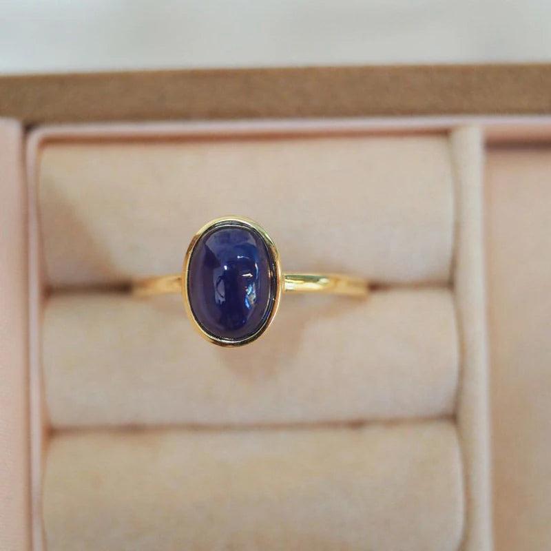 Vintage Silver Inlay Oval Sea Gemstone Ring for Women's Party
