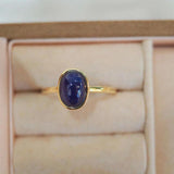 Vintage Silver Inlay Oval Sea Gemstone Ring for Women's Party