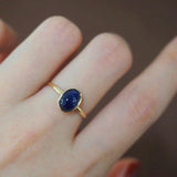 Vintage Silver Inlay Oval Sea Gemstone Ring for Women's Party