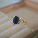 Vintage Silver Inlay Oval Sea Gemstone Ring for Women's Party