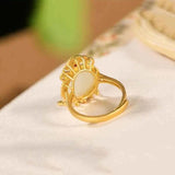 Autumn Hetian jade round tassel adjustable ring retro silver jewelry