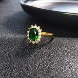 925 Silver Emerald Zircon Gemstone Open Finger Rings for Women