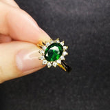 925 Silver Emerald Zircon Gemstone Open Finger Rings for Women