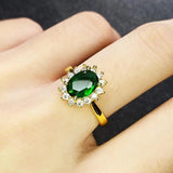925 Silver Emerald Zircon Gemstone Open Finger Rings for Women