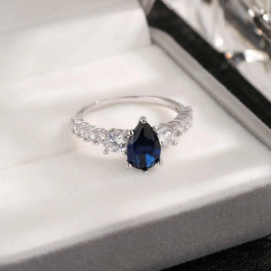 S925 Silver Droplet Crystal Gem Ring