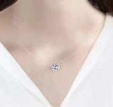 925 Silver 1ct D VVS1 Diamond with Moissanite Fishing Line Pendant Necklace