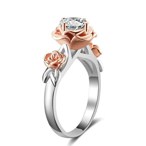 925 Silver Rose Flower Zircon Gemstone Ring for Women