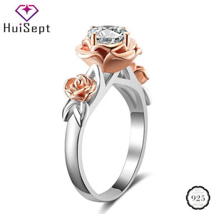 925 Silver Rose Flower Zircon Gemstone Ring for Women