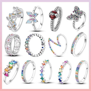 925 Silver Hollow Ring For Women, Ladybug DIY Rainbow Gem