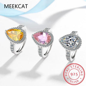 925 Silver Pear Multicolor Diamond Gemstone Wedding Ring