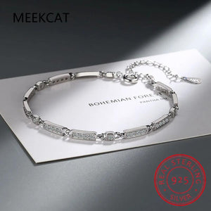 925 Silver CZ Tennis Chain Bracelet Women Wedding Jewelry