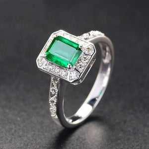 925 Silver Emerald Zircon Gemstone Open Ring for Women