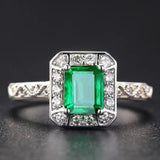 925 Silver Emerald Zircon Gemstone Open Ring for Women