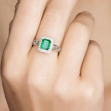 925 Silver Emerald Zircon Gemstone Open Ring for Women
