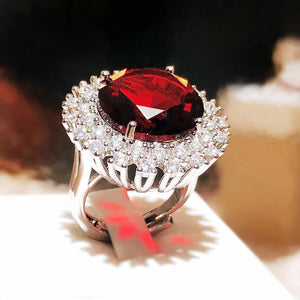 Red Gemstone Engagement Wedding Ring 925 Sterling Silver Austrian Crystals