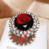 Red Gemstone Engagement Wedding Ring 925 Sterling Silver Austrian Crystals