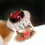 Red Gemstone Engagement Wedding Ring 925 Sterling Silver Austrian Crystals