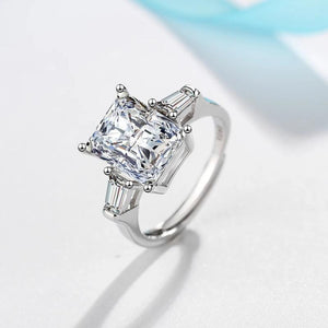 925 Silver Emerald Cut Moissanite Gemstone Ring