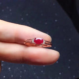 Silver Inlaid Red Gemstone Adjustable Ring for Women