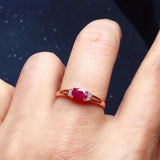 Silver Inlaid Red Gemstone Adjustable Ring for Women