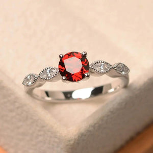 Red Topaz Diamond Ring 925 Silver Women's Jewelry