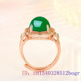 Green Jade Ring Gemstone 925 Silver Zircon Women Jewelry Natural Charm Amulet
