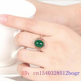 Green Jade Ring Gemstone 925 Silver Zircon Women Jewelry Natural Charm Amulet