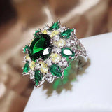 925 Stamp Emerald Zirconia Snowflake Ring Personalised Decorative Drop Ring