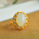 Hotan Jade Crystal Flower Engagement Ring