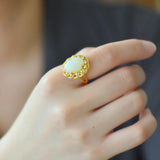 Hotan Jade Crystal Flower Engagement Ring