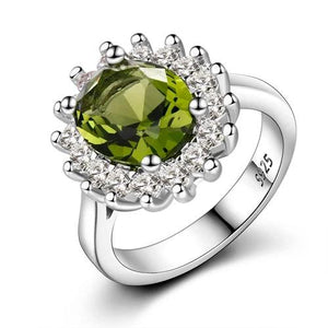 925 Silver Ring with Peridot Stones Wedding Engagement Rings for Women