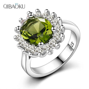 925 Silver Ring with Peridot Stones Wedding Engagement Rings for Women