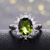 925 Silver Ring with Peridot Stones Wedding Engagement Rings for Women
