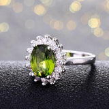 925 Silver Ring with Peridot Stones Wedding Engagement Rings for Women