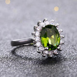 925 Silver Ring with Peridot Stones Wedding Engagement Rings for Women