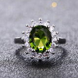 925 Silver Ring with Peridot Stones Wedding Engagement Rings for Women