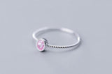 925 Silver Oval Agate Pink Quartz Stone Finger's Ring Women's