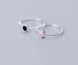 925 Silver Oval Agate Pink Quartz Stone Finger's Ring Women's