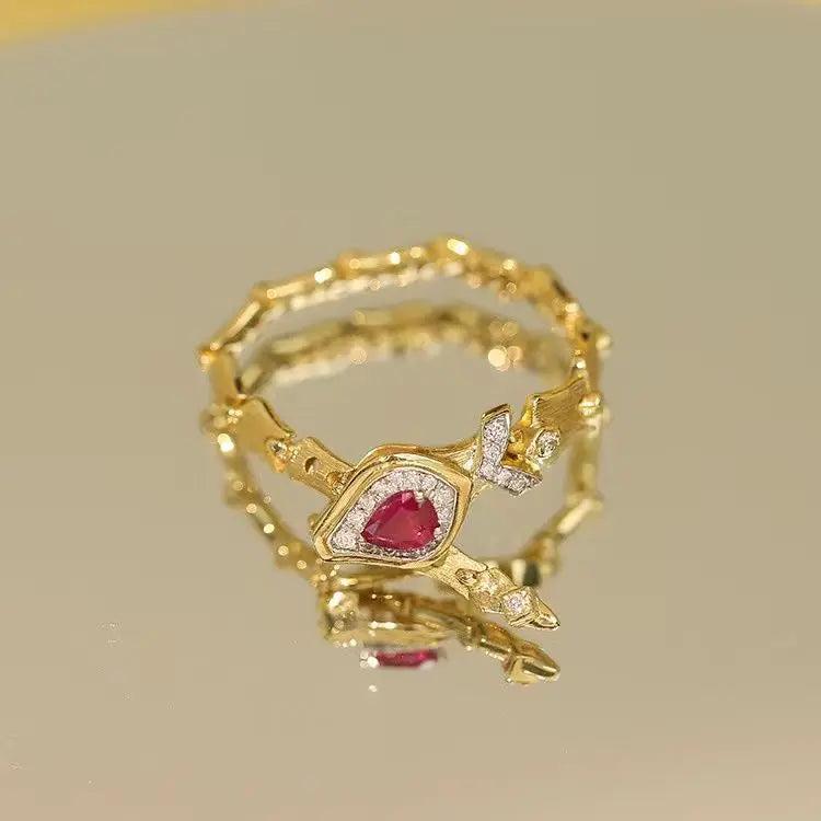 Vintage Sweet Silver Crystal Clasp Soft Chain Snake Ring