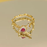 Vintage Sweet Silver Crystal Clasp Soft Chain Snake Ring
