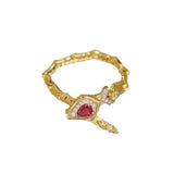Vintage Sweet Silver Crystal Clasp Soft Chain Snake Ring
