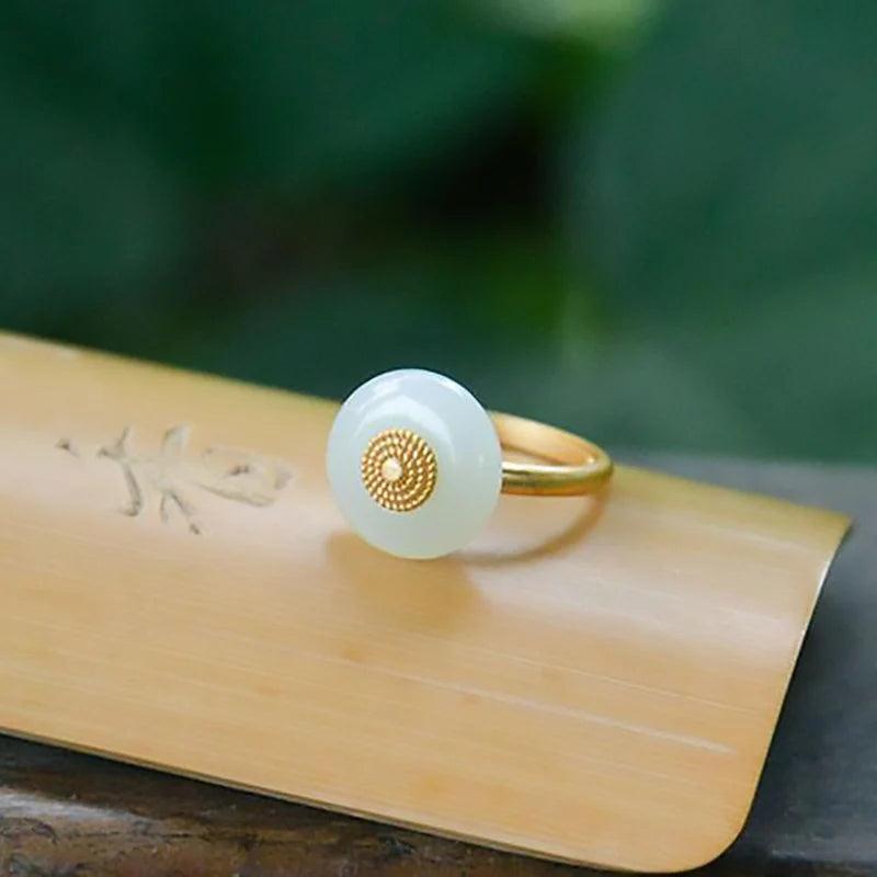 Ancient Hetian Jade Adjustable Ring Chinese Women's Jewelry