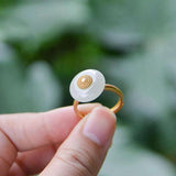 Ancient Hetian Jade Adjustable Ring Chinese Women's Jewelry