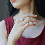 Ancient Hetian Jade Adjustable Ring Chinese Women's Jewelry