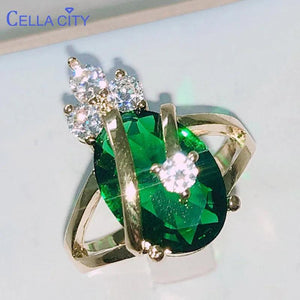 Delicate Silver 925 Emerald Ring for Women Oval Gemstones Crown Shape